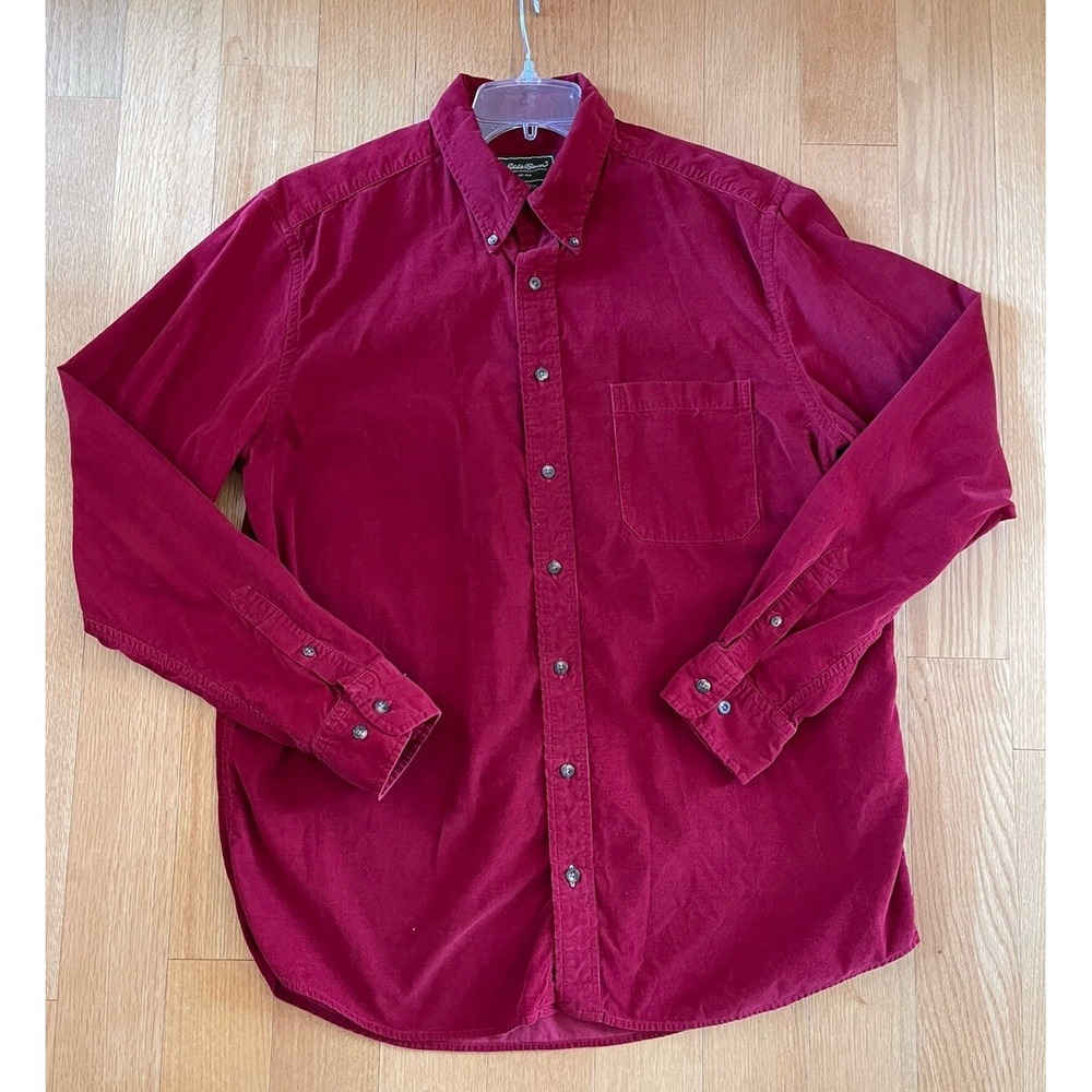 Eddie Bauer Corduroy Mens XL Red Long Sleeve Button Down Shirt